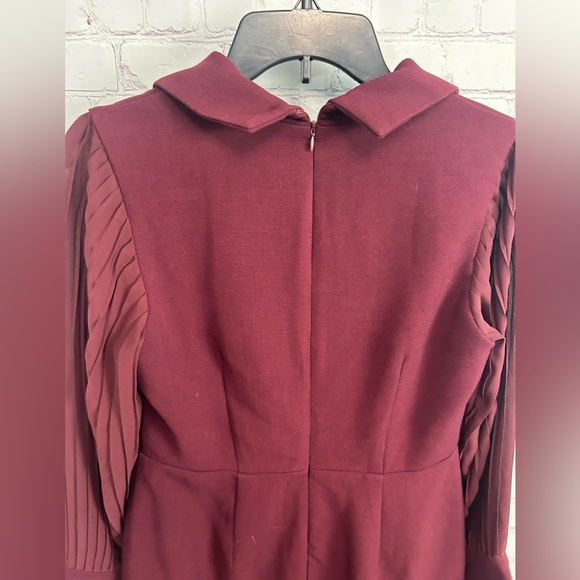 Ted Baker London Stunning maroon midi dress sheer sleeves pleated size "2" US 6 - Picture 2 of 14